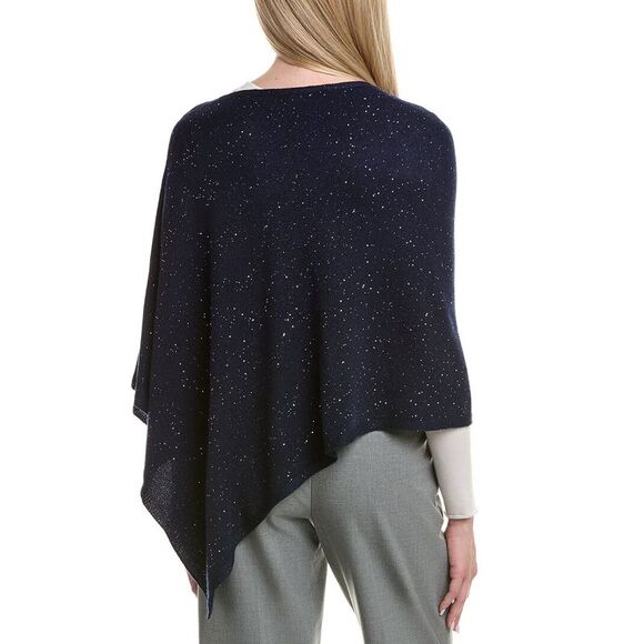 Sofiacashmere Reverse Jersey Sequin Wool & Cashmere-Blend Poncho, Navy - Picture 2 of 3